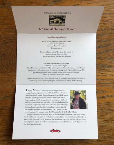 2019 Heritage Dinner & Fall Exhibit Invitation